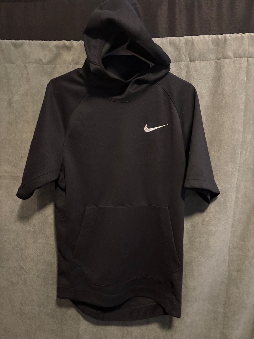Nike Black Short-Sleeve Crewneck Hoodie with White Swoosh